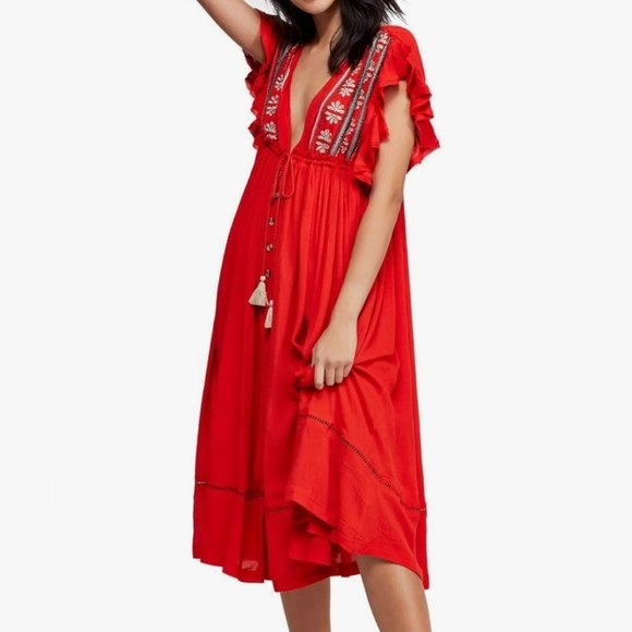❤️ FREE PEOPLE WILL WAIT FOR YOU EMBROIDERED BOHO MIDI DRESS, MEDIUM - Picture 1 of 13